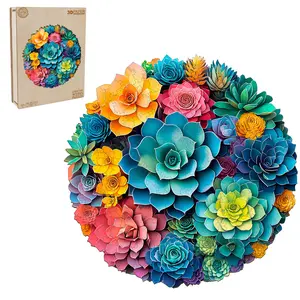 3D Paper Succulent Wooden Jigsaw Puzzle for Adults and Kids Unique Shape Animal Wood Puzzles Challenging Puzzle, Family Game Creative Gifts，Laser-Cut Durable HDF Wood Puzzle