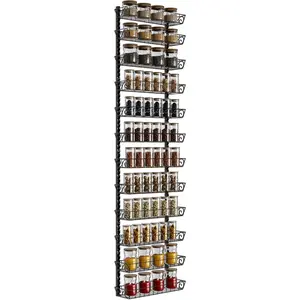 Wall Spice Rack Organizer, 12-Tier Dual-use (Multi-use) Spice Shelf for Pantry Cabinet Door, Seasoning Holder Organizer, Black