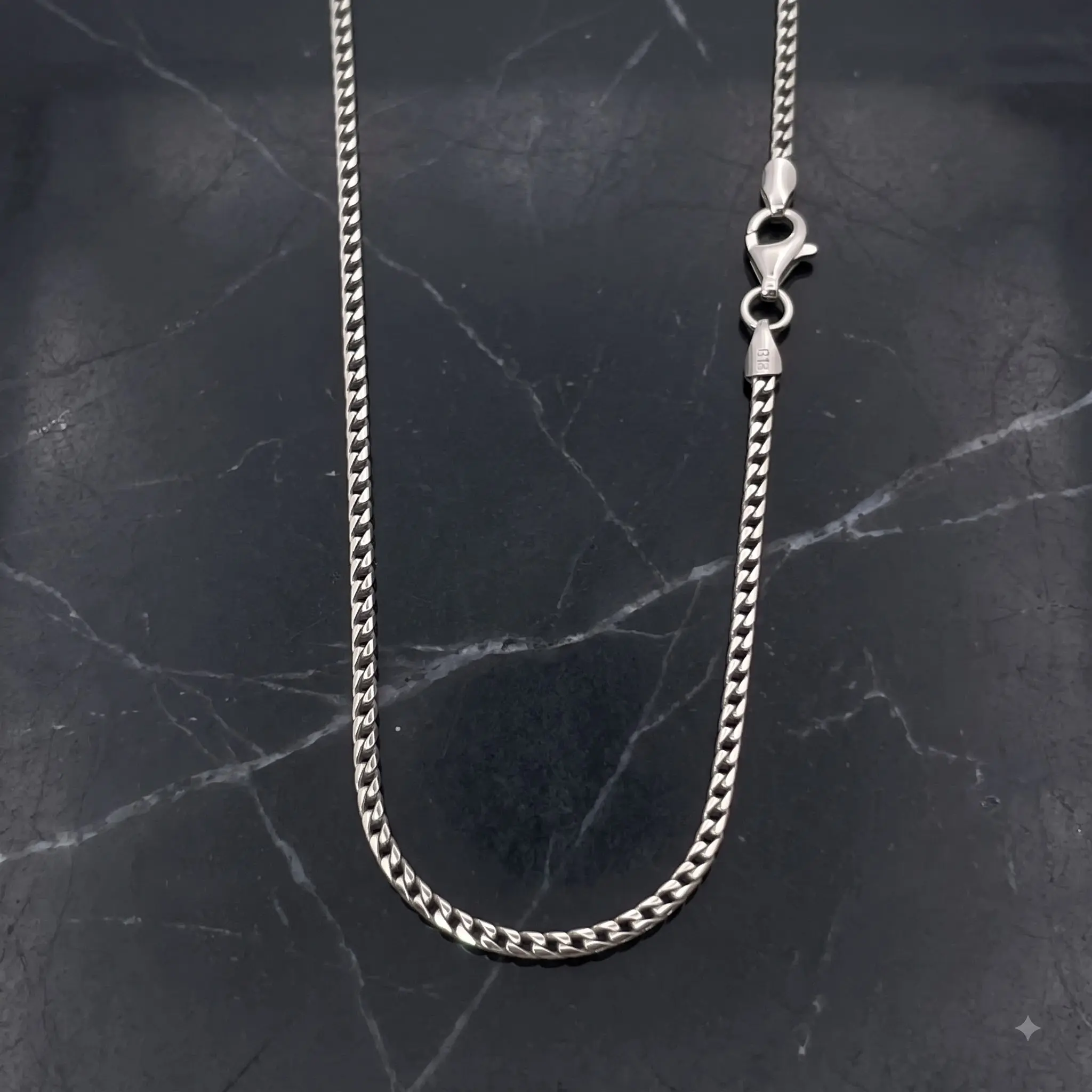 Solid 925 Sterling Silver 2MM Franco Chain Necklace, Square Box Chain Necklace