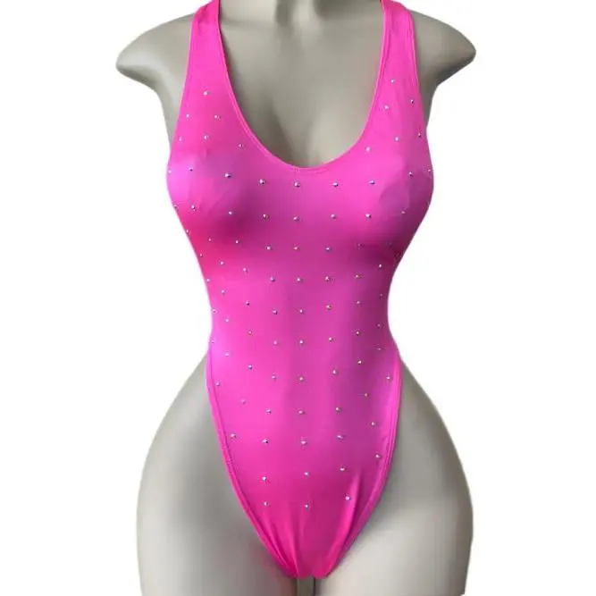 DYNASTY Summer Sleeveless Bodysuit with Criss Cross Back & Organized Crystals One Size Fits Most Handcrafted in the US