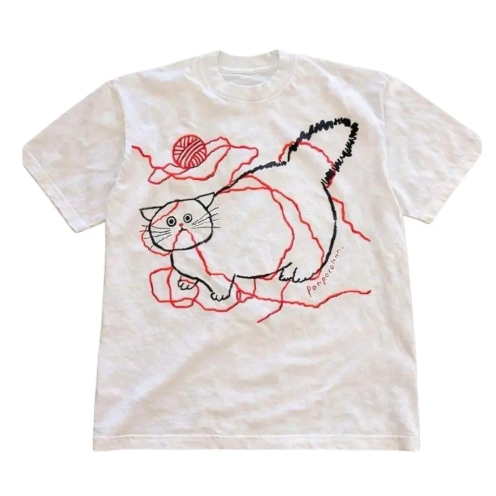 The Cute Yarn Cat Graphic Tee, Whimsical Kitten Illustration Shirt, Funny Cat Lover T-Shirt, Cat Lover Gift, Funny Insect Shirt, Gift for Men, Gift for Women, Crew Neck T-shirt, Trending T-shirt