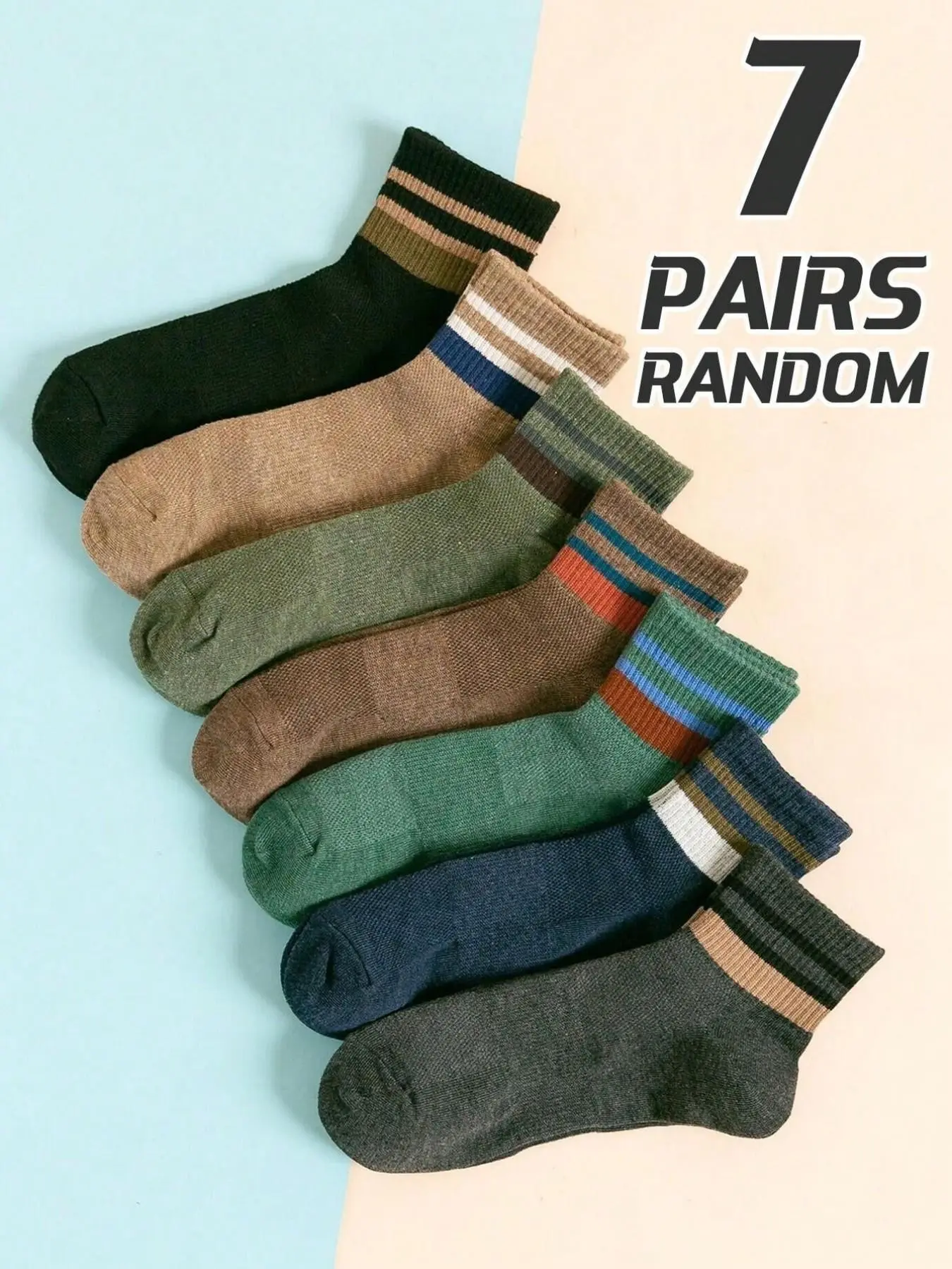 7 Pairs Men's Striped Mesh Mid-Calf Summer Socks, Casual Sporty Aesthetic Style, Comfortable Soft, Versatile Campus Fashion, Multiple Colors, Ideal for Daily Wear