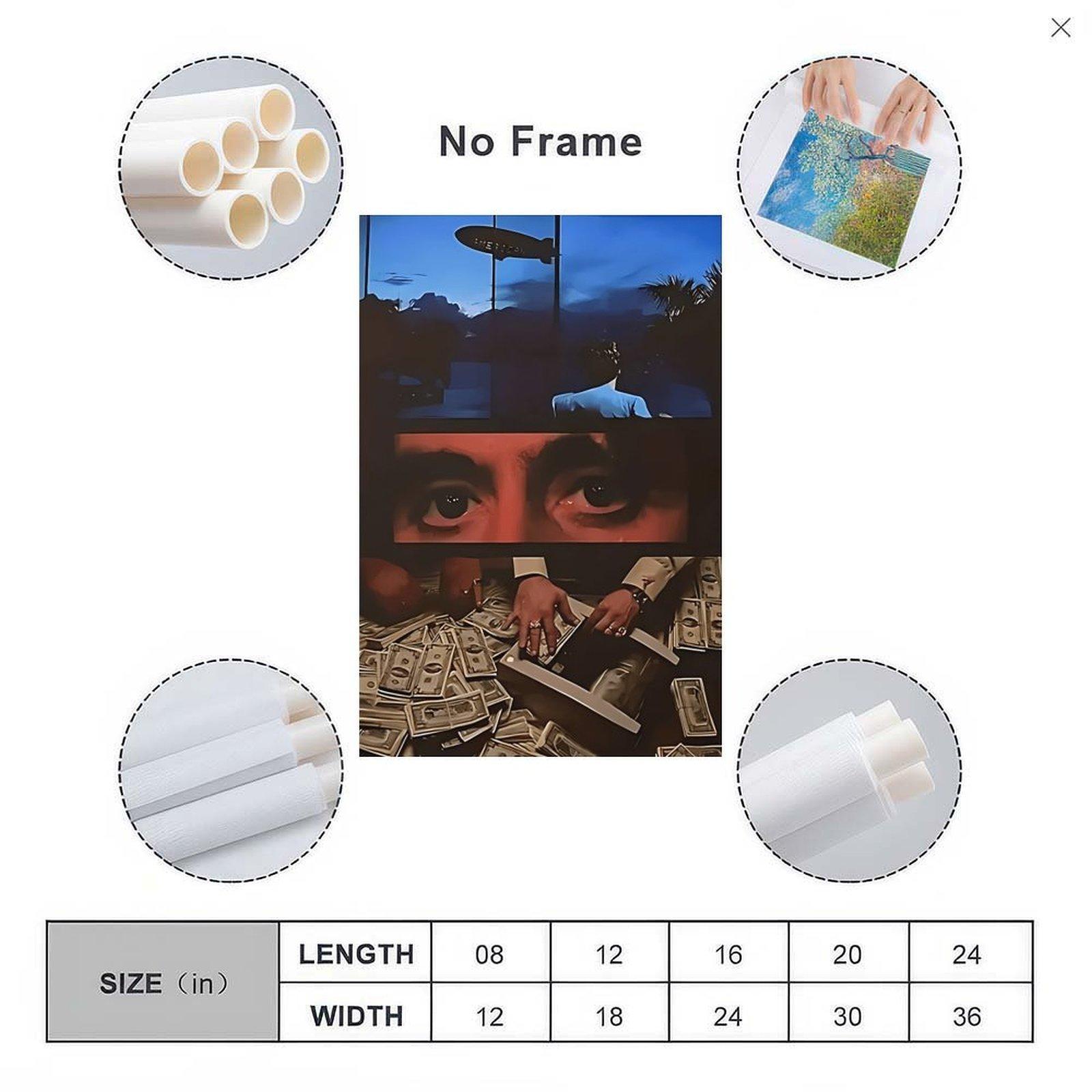 1PC Framed Painting Scarface Canvas Print Poster Classic Gangster Movie Art Mural Decoration Unique Creative Wall Art Decoration for Living Room, Bedroom, Office, Dining Room, Artwork, Perfect Gift and Decoration, Ornaments, Decor, Decoration