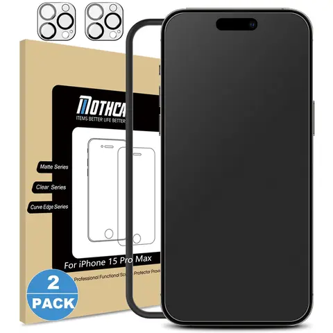 Mothca 2 Pack Matte (No Privacy) Glass Screen Protector for iPhone 18/17/16/15/14 Pro Max Plus + 2 Pack Camera Lens Protector, Face ID Compatible, Anti Glare, Anti Fingerprint, Case Friendly Tempered Glass Film, Bubble Free, Smooth as Silk