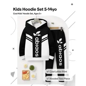 Kids Sportswear Set, & Two-Piece Hoodie with Cool Letter Prints, Casual Fitted Sweatpants, Ages 5-14, All Seasons