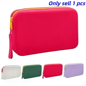 Large Capacity Silicone Cosmetic Storage Bag, Pure Color Washroom Organizer, High Aesthetic Digital Storage Pouch, Ideal for Makeup & Electronics