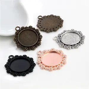 10pcs 20mm Inner Size 4 Colors Plated Classic Flower Style Cabochon Base Setting Charms Pendant  Tray