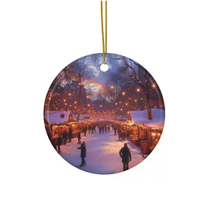Ceramic Farmer's Market Ornament - White Circle/Star/Heart/Oval - Full-Color Imprint - Hanging String Included - Gift for Christmas