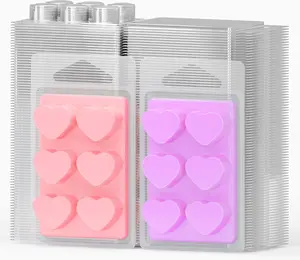 100 Pack Wax Melt Containers with 6 Cavity Clear Plastic Wax Melt Clamshell for DIY Wax Melt Candles, Shape (Heart)