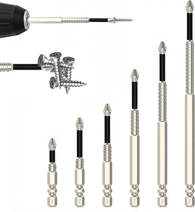 Strong Magnetic Screwdriver Bits Set 6PCS Heavy Duty Impact Resistant for Drill Driver Perfect for Tight Spaces and Overhead Work No Slip Grip anti-slip impact driver bit