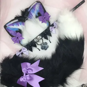 Purple black ear necklace Halloween costume kawaii