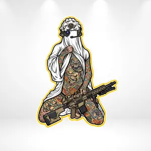 Tactical Ghost Tattoo Girl Vinyl Sticker, Military Aesthetic Decal, Edgy Tattoo Woman Laptop Car Helmet Sticker
