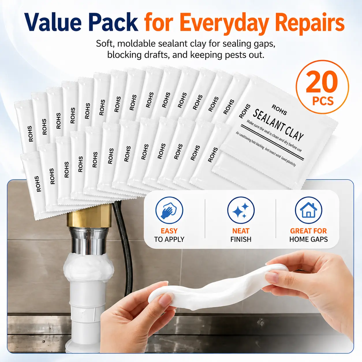 10/20PCS Eco-Friendly Sticky Sealant Clay, Quick Curing & Strong Adhesion, Waterproof Oil-Resistant Pest Control Sealant for Air Conditioner Holes Wall Cracks Pipes