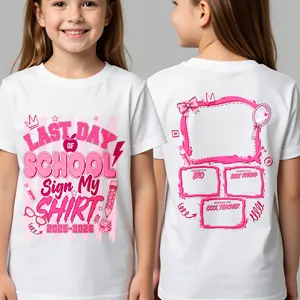 Boys Girls Last Day of School T-shirt, Sign My T-shirt Class of 2026 T-shirt, Blue Autograph Graphic Tee, 2 Sided Printing Graduation T-shirt