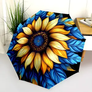 1 PC Automatic Folding Umbrella - Sunflower Mandala Artwork Pattern, Portable & Foldable Design with 8 Ribs, Merry Christmas Pattern,Casual Outdoor Accessory Halloween and Christmas Birthday Gifts. A0080