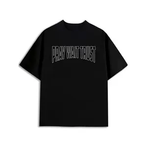 Pray Wait Trust Black Tee Mens Christianity t-shirt black 180G 100% Cotton New spring and autumn styles Fashionable printed T-shirts Everyday and weekend wear Hip-hop street style pamuk expressing faith Father's Day gift