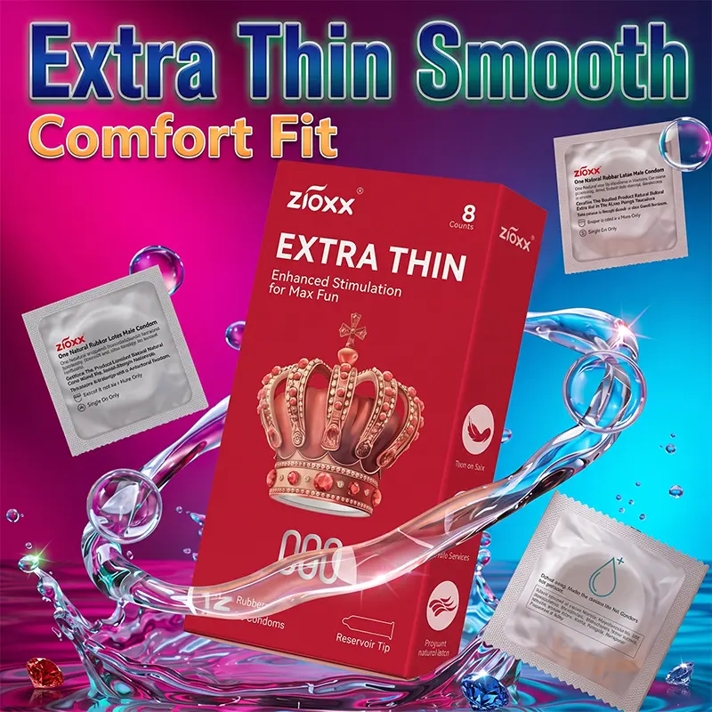 ZIOXX 000 Extra Thin Natural Latex Male Condoms 8 Counts, Skin-on-Skin Bare Feel, Super Sensitive Reservoir Tip Condoms for Couples Intimate Protection