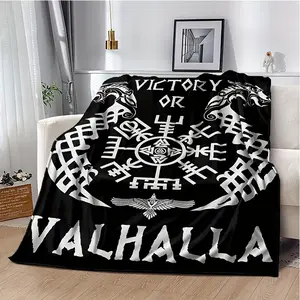 1pc Black Viking Soft Plush Blanket, Warm Throwing Blanket Living Room Blanket Bedroom Bed Sofa Picnic Travel Camping Sleeping Blanket for Car, Car Interior Blanket