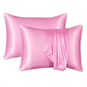 Light Pink Satin-Finish Rayon Pillowcase 3-Piece Set, Satin Bedding Sets—Solid-color bedding designed to prevent facial pressure marks, perfect for modern minimalist bedroom decor, suitable for all seasons, sold without inserts
