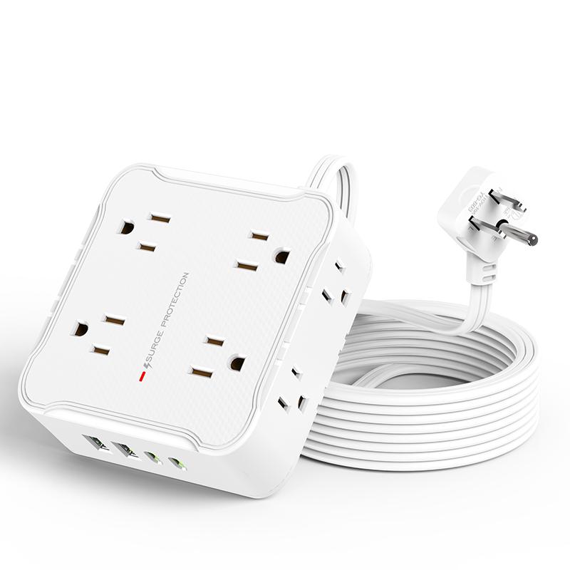 8 AC sockets,6.5FT/10FT/15FT extension cord power board,12-in-1 power board/power socket/power strip, maximum power of 1250.W, 10A, 2 USB 2Type-C, suitable for home, office, travel and computer.