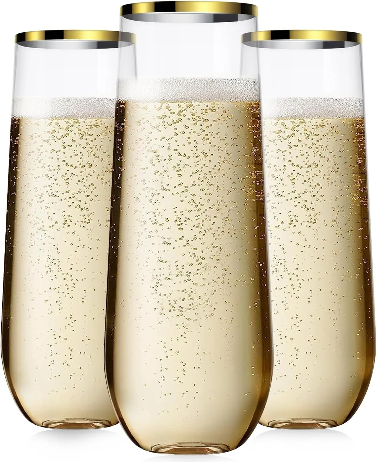Maaacute 24 Pack Champagne Flutes Plastic, 9 Oz Disposable Stemless Mimosa Gold Rim Toasting Glasses, Clear Crystal Plastic Cocktail Cups for Bridal Shower Wedding Party Birthday Mimosa Bar Gift