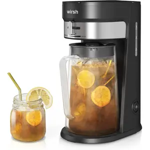 Iced Tea Maker with 3QT Pitcher, Iced Coffee Maker with Strength Control and Reusable Filter, Perfect For Iced Coffee, Latte, Tea, Lemonade, Flavored Water, Black