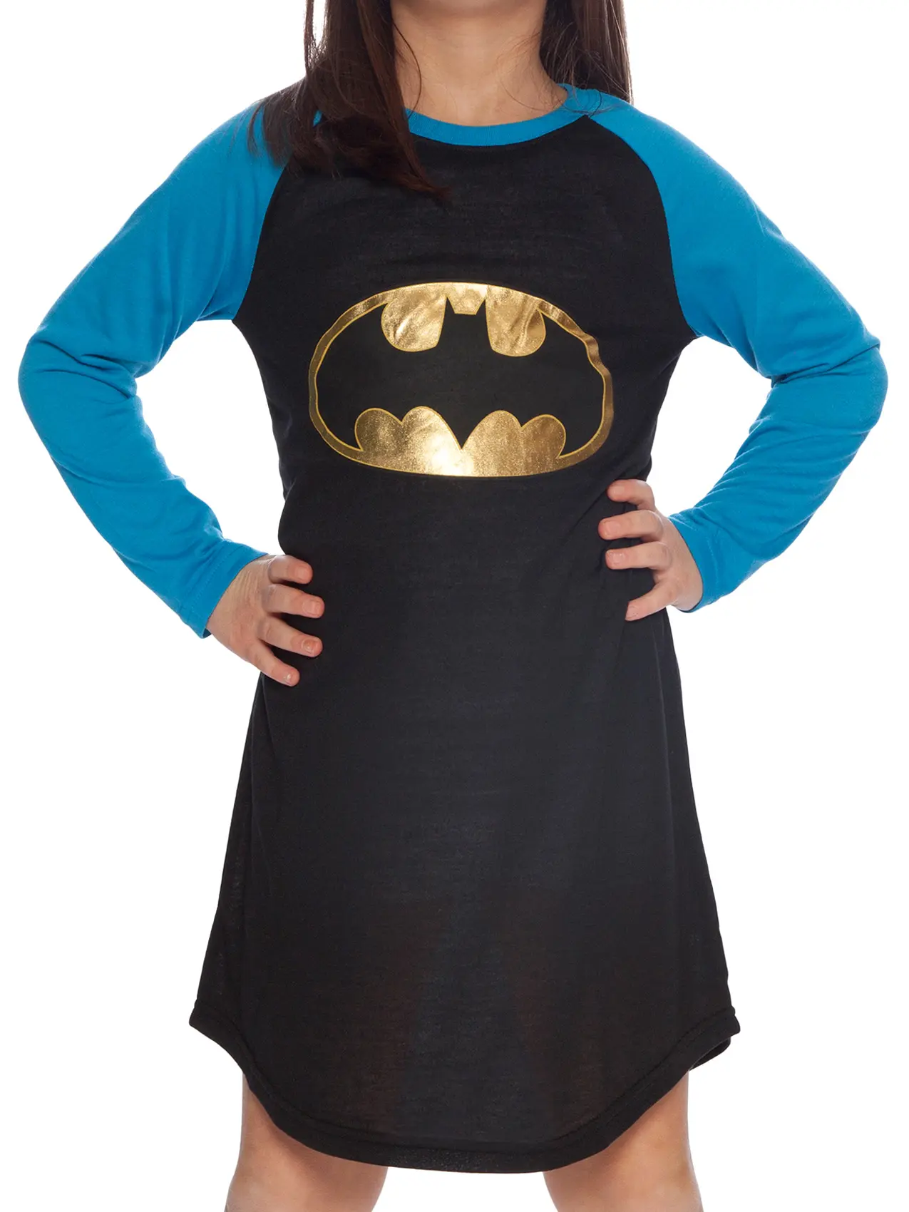 DC Comics Girl's Batman Batgirl Gold Foil Pajama Nightgown Sleepwear Loungewear