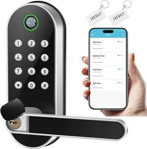 Keyless-Entry Fingerprint Digital Smart Lock: Electronic Door Lock with Code Passcode, Electric Door Knob, Biometric Door Handle (Silver)