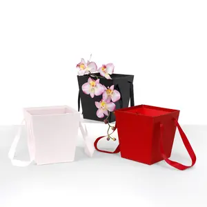 Pack of 3 pcs, Flower/Gift Boxes with Handles, Black/Red/Pink | W311
