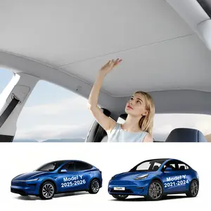 Topfit 2021-2024&2025-2026 Tesla New Model Y Juniper Accessories Sunshade Roof [Never Sag, Nano Ice-Crystal Coatings] 3-Gen Heat Insulation Glass Roof Sun Shade, Accessories for Tesla Juniper Model Y, Interior Gray