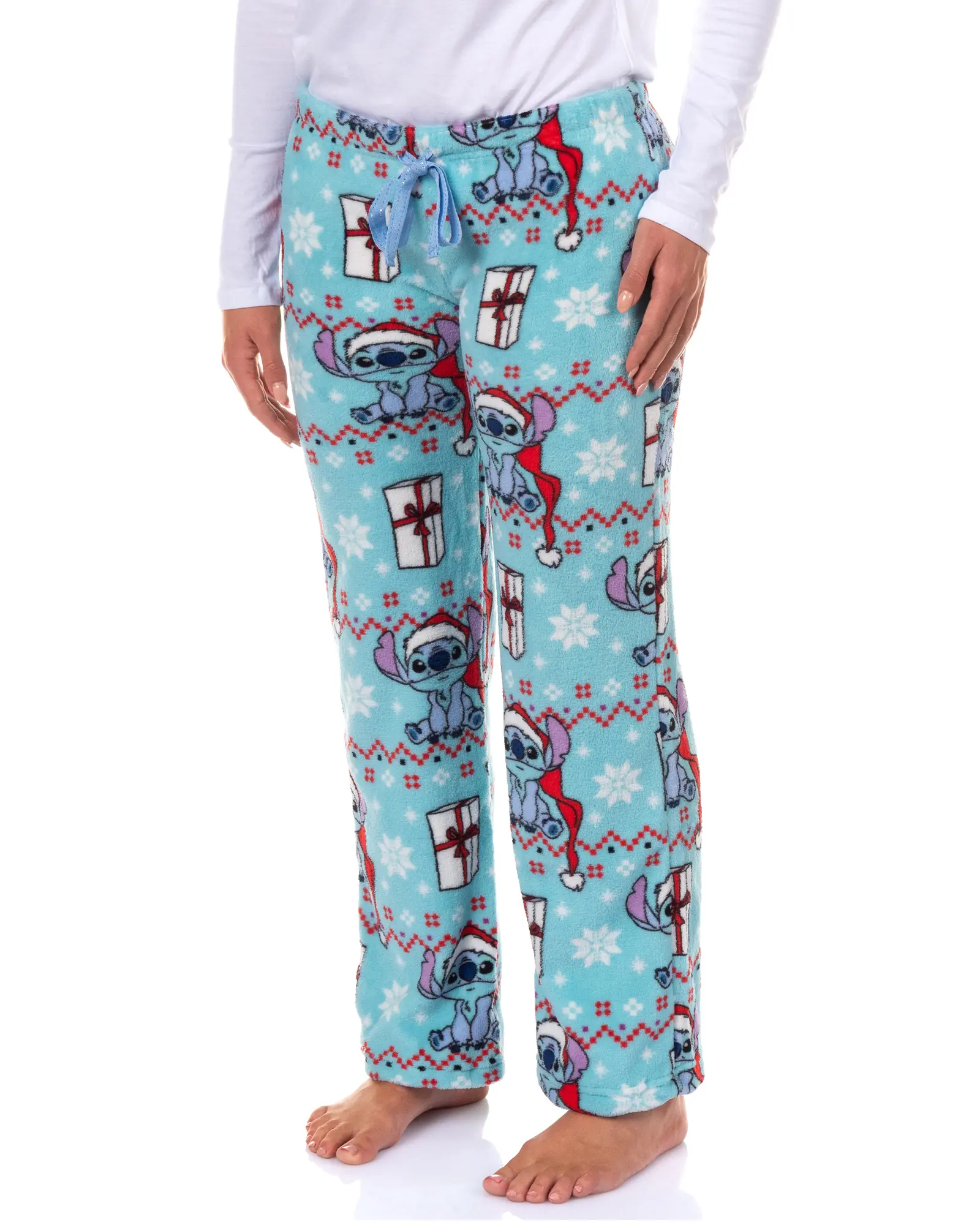Disney Stitch Pajama Pants Women's Santa Hat Gifts and Snowflakes Lounge Bottoms Sleepwear, Light, Everyday