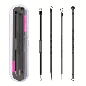 TikTok Viral 4-Piece Stainless Steel Acne Care Tool Set - Professional Blackhead Extractor, Precision Pimple Popper, Pore Cleansing Kit for Women & Men Facial Skin Care