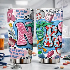 1pc 20oz Stainless Steel Tumbler, Nurse Medical Cartoon Design Coffee Cup, The Doctor Will Be In Soon Funny Quote, Tumbler with Lid, Double Wall Vacuum Insulated Travel Mug, 12H Hot 24H Cold, Nurse Appreciation Gift for Women Coworkers Friends