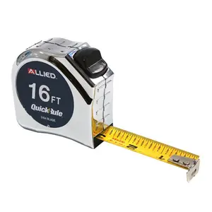 212 MAIN Durable Retractable Measuring Tape Tool - Allied 32882 QwikRule 16ft Length Abrasion Resistant Steel Tape Measure, 0.75in Width, Chrome Case with Belt Clip
