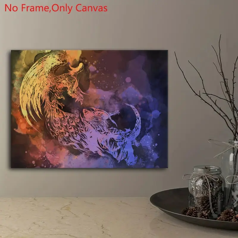 1 Piece/Set Frameless Canvas Painting Print Poster,Classic Retro Watercolor Art,Final Fantasy Ifrit and Shiva,Perfect Gift for Video Game Lovers,Ideal Gift for Bedroom,Office,Living Room,Dormitory Corridor,Kitchen,Wall Decoration,e-sports room Decor