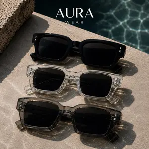 Aura Wear 2 Pack Vintage Rectangle Sunglasses – Black, Clear & Smoke Frames