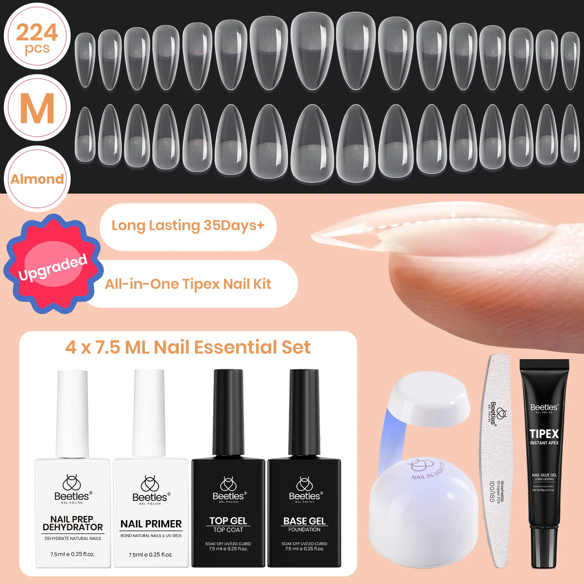 Medium Almond 【Kit】16 Sizes-224 Pcs