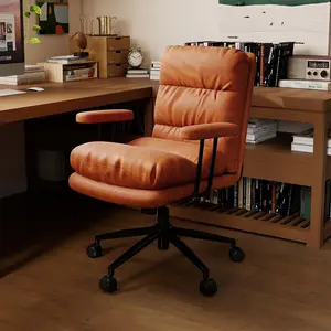 ERMNOIS Indoor Furniture Desk Chair with Thicken Seat and Armrests, Leather Office Chair with Adjustable Height, Swivel Computer Chair with Wheels for Home and Work