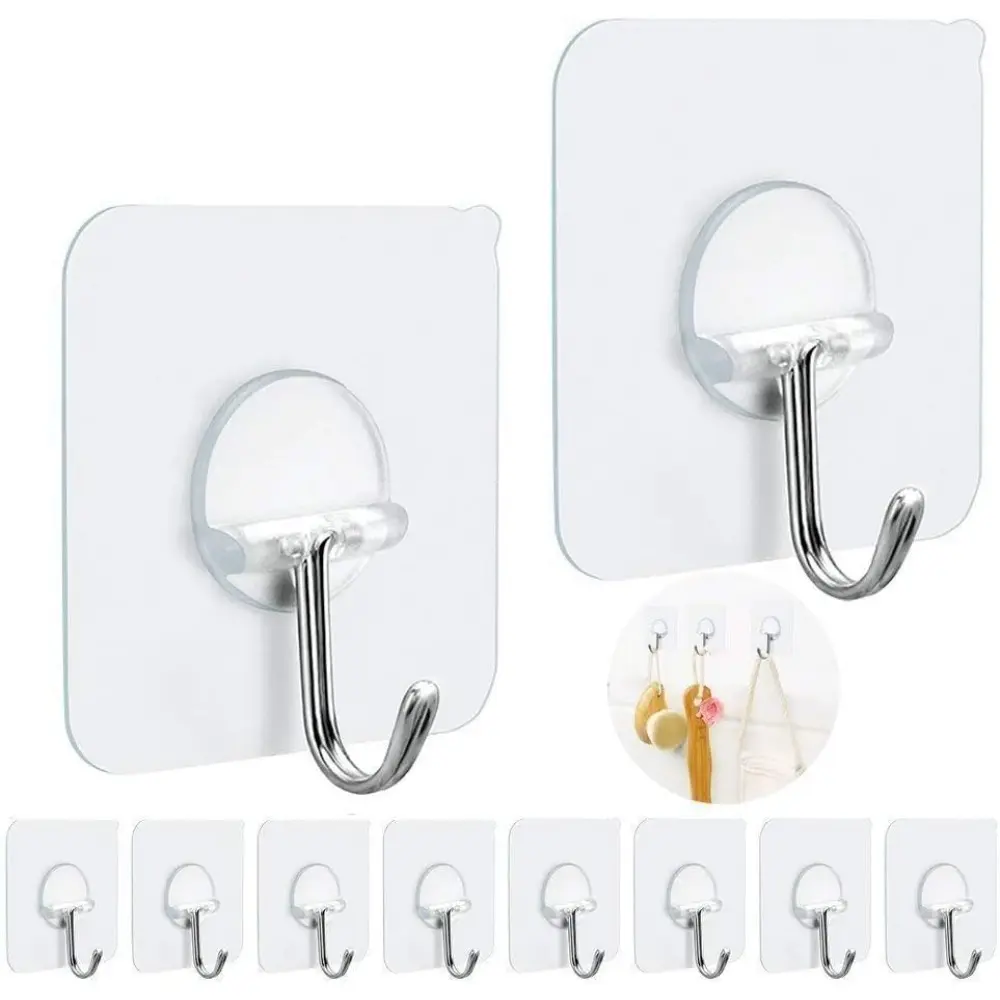 Contemporary Heavy Duty Stainless Steel Adhesive Hooks (10 Packs) - 2.36x2.36in Peel and Stick, 15lb Max, 180-Degree Rotating, Waterproof Seamless Mounting for Ceramic Tiles, Bathroom, Kitchen, Party/Christmas Decorations