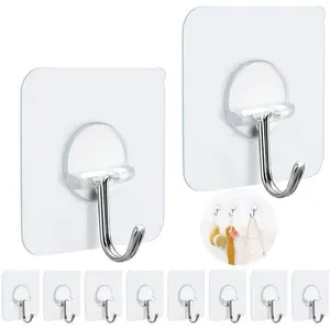 Adhesive Hooks Heavy Duty Wall Sticky Hooks for Hanging Wall Hangers Without Nails 15lb(Max) 180 Degree Rotating Seamless Stick on Bathroom,Kitchen,Office,Outdoors-10 Packs