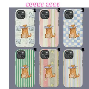[MEOW OCEAN] Cute Orange Cat & Fish iPhone Case + 5 FREE Stickers - Pastel Aesthetic Dual Shell - Premium 2-Piece Shockproof Tough Case for iPhone 17 16 15 14 13 12 11 Pro Max Plus X XR