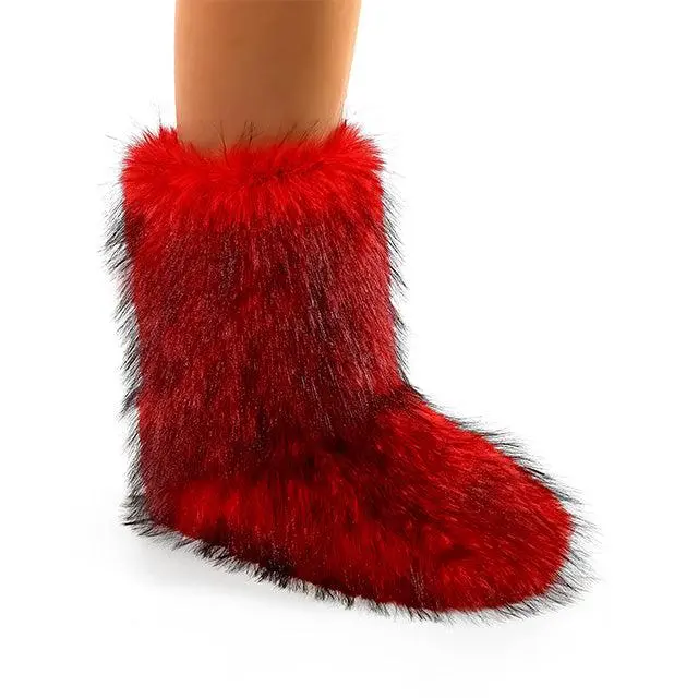 GOGO-1 RED SLIP ON FUR BOOTS