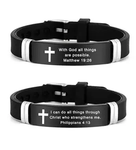 Inspirational Quote Bible Verse Cross Bracelets Faith Christian Silicone Adjustable Bracelet,Jewelry for Couple / Birthday / Christmas / New Year / Valentine's Day Love Gift