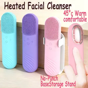 Rechargeable Silicone Face Brush with Storage Rack, 45° Heating, Vibration, Massage, Upgrade Skincare Routine, 3 Colors Available