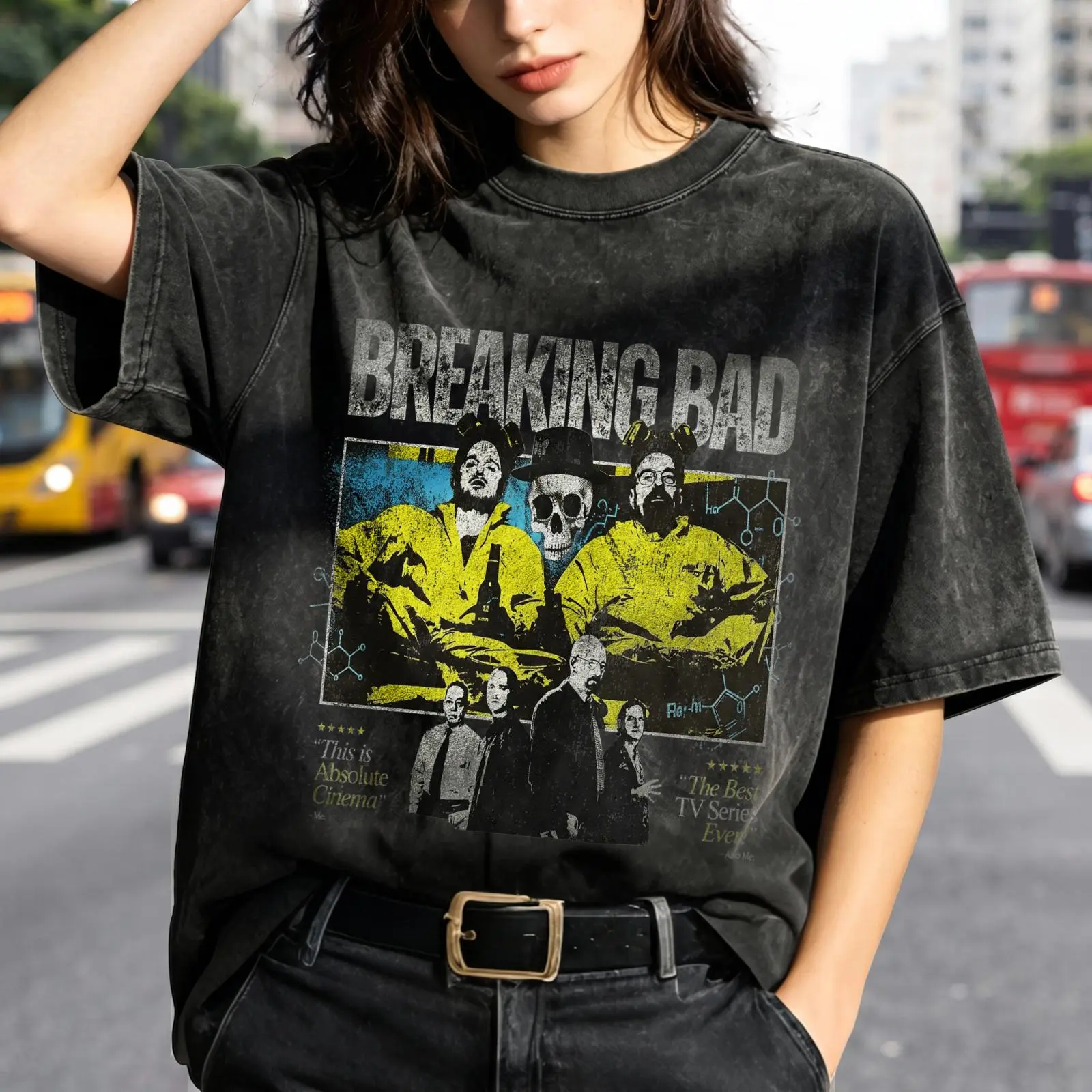 Breaking Bad Graphic Women's Vintage Washed T-Shirt Breaking Bad Tv Series Graphic Print Oversized Graphic Tee Outdoor Casual Short Sleeve