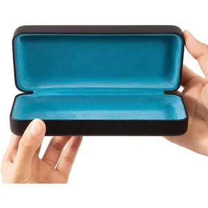 Large Sunglasses & Eyeglasses Case - Hard Shell Glasses Case Lined Black Golden Silver PU Leather