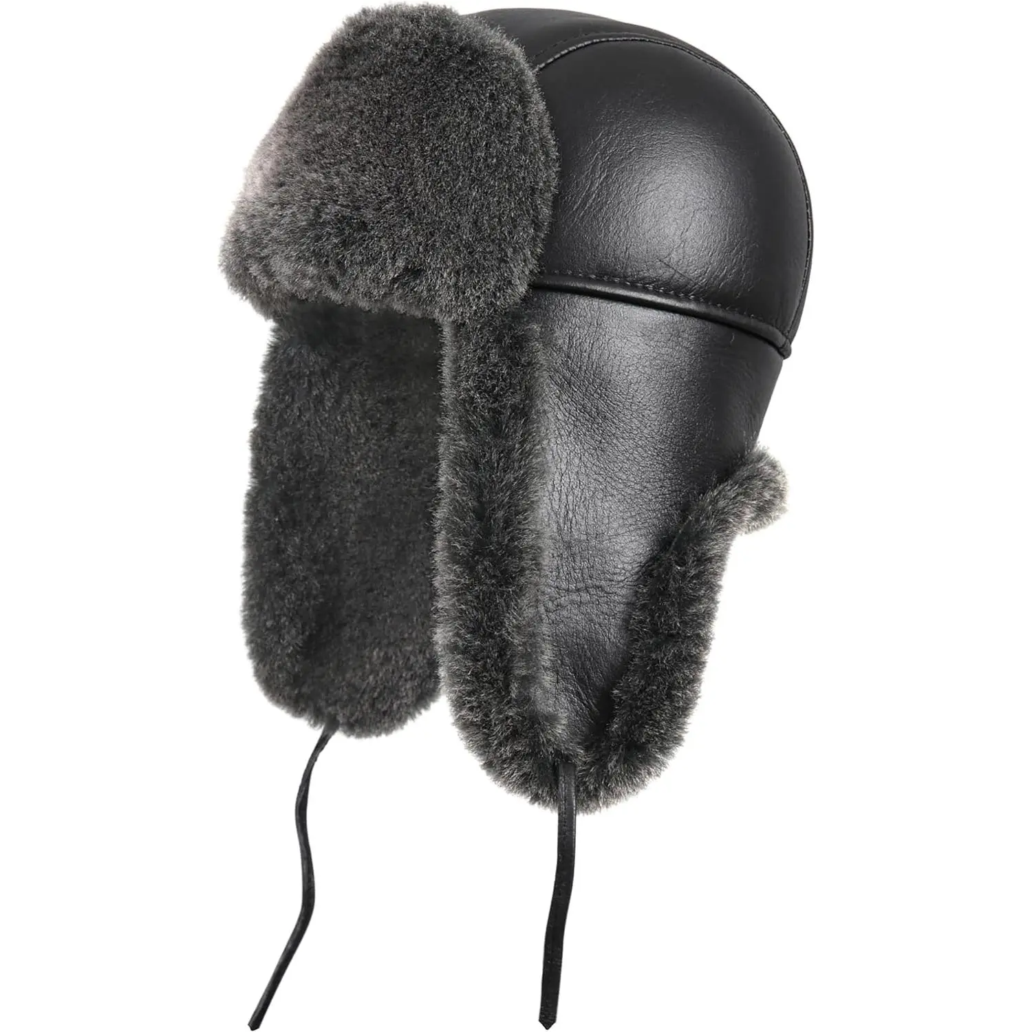 Female Real Leather Aviator Shearling Ushanka Trapper Hat - Russian Sheepskin Cap with Ear Flaps, Small-XL Sizes, Tie Closure for Winter Warmth
