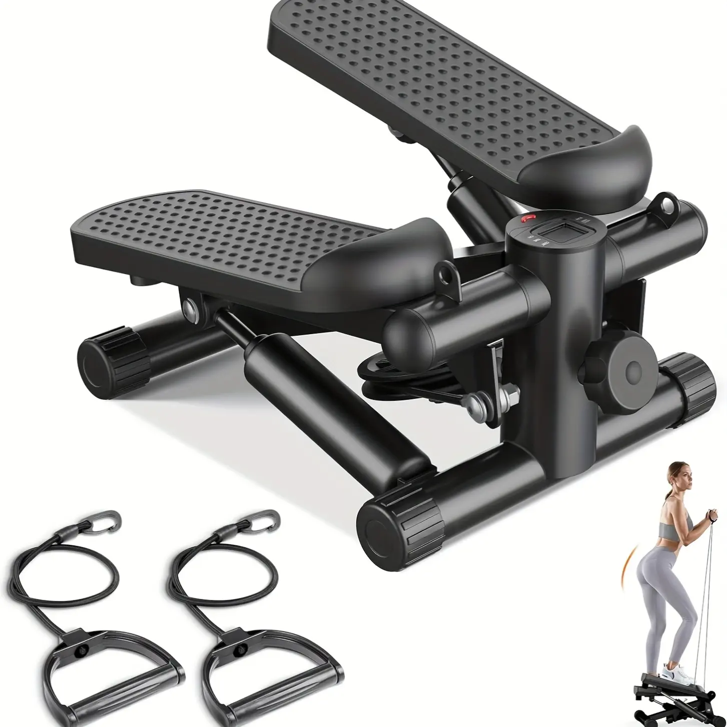1 Mini Exercise Stepper Machine with Resistance Bands | Portable Twist Stair Stepper for Home Workout, 300LBS Capacity Full Body Trainer for Legs, Arms & Cardio Training, Iron Material, Color, Non-Collapsible, Manual Incline Adjustment