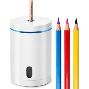 Electric Pencil Sharpener, Fully Automatic Pencil Sharpener with Auto In and Out, Rechargeable and Hands-Free for Standard 6-8mm Pencils,  for Classroom and  Use (White and Blue)