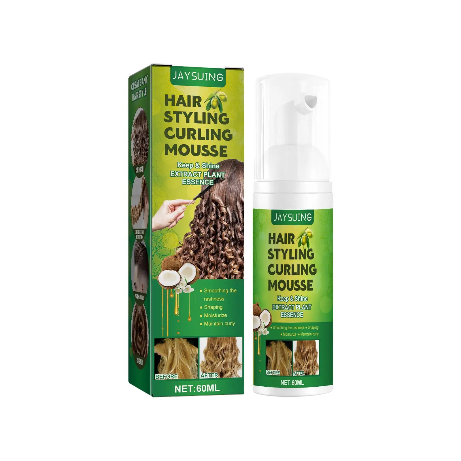 Jaysuing Fluffy Curly Hair Styling Mousse, Anti-frizz Curly Hair Moisturizing Care Foam Styling Mousse